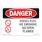 Signmission OSHA, Diesel Fuel No Smoking No Open Flames, 7in X 5in, 5" W, 7" L, Landscape, OS-DS-D-57-L-1124 OS-DS-D-57-L-1124 - alternate 1